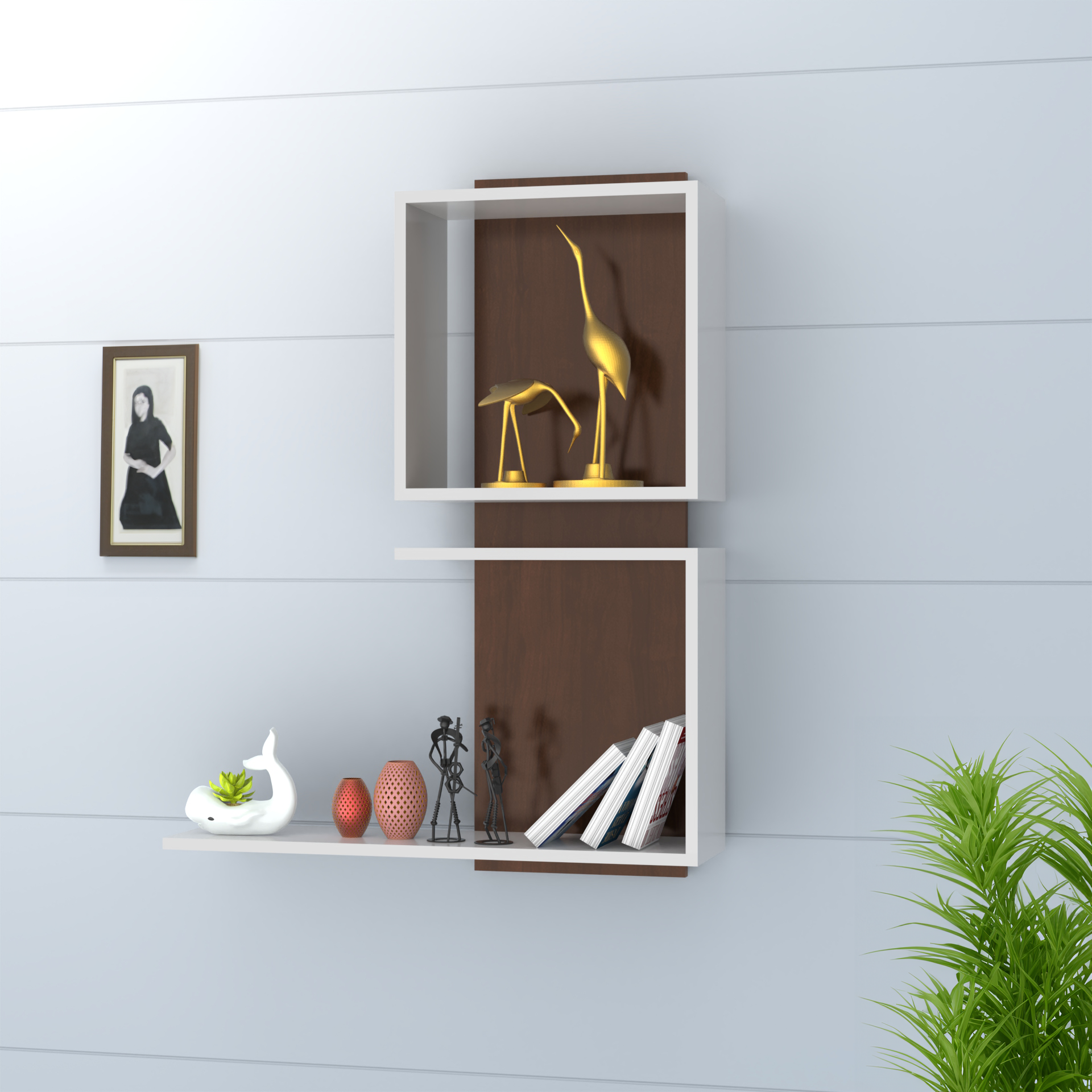 Solaris Wall Shelf - Brazilian Walnut and Frosty White - Neehv Home