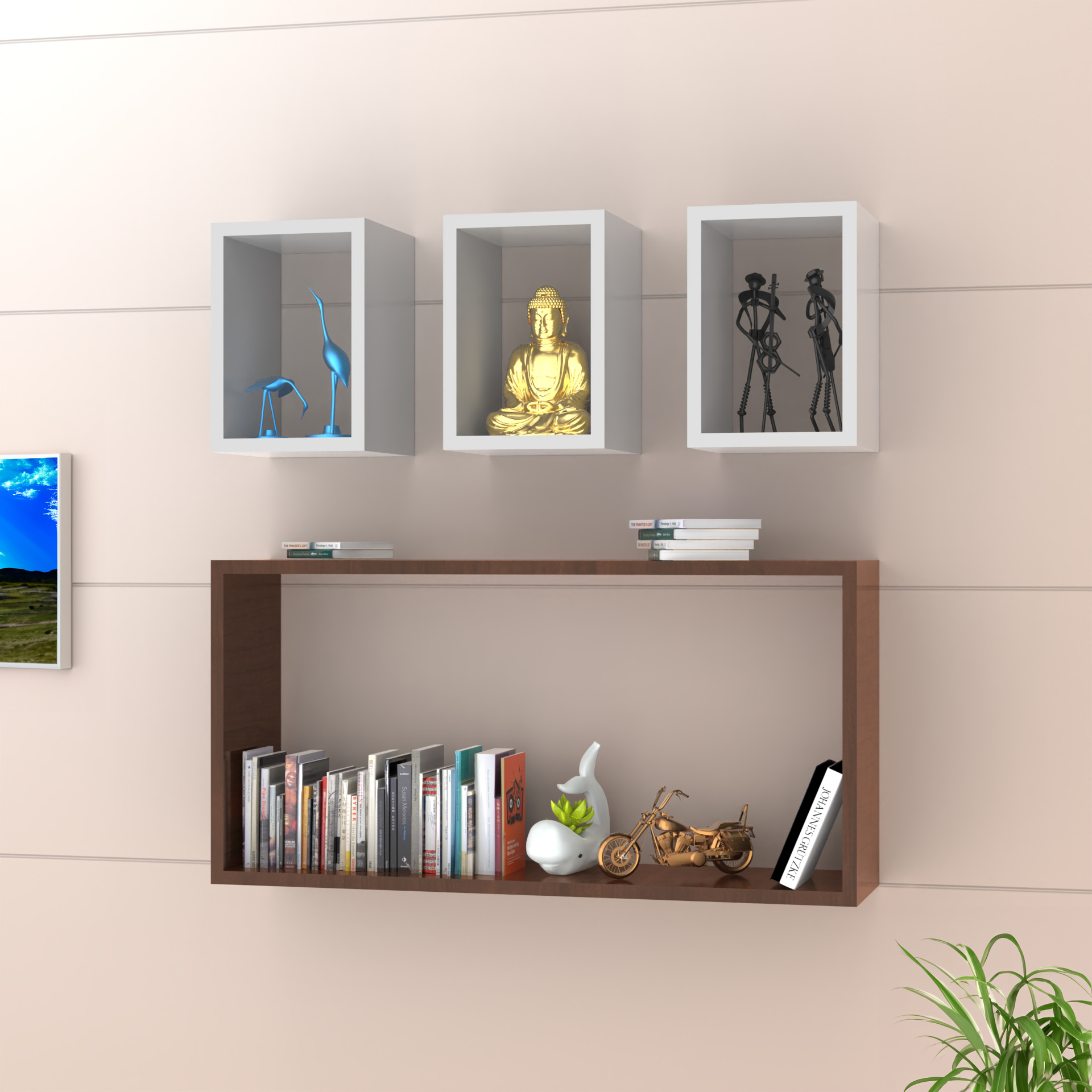 Dylan Floating Wall Shelf - Brazilian Walnut and Frosty White - Neehv Home