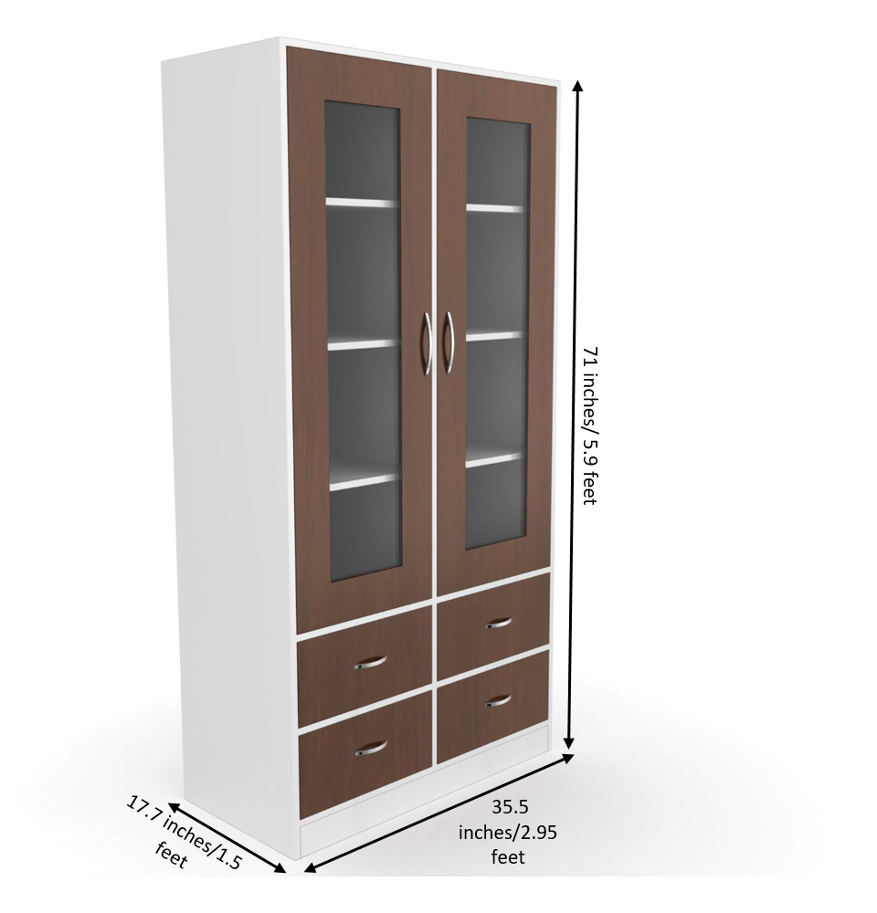 Mia Bookshelf With Door and Drawers - Brazilian walnut and Frosty white - Neehv Home