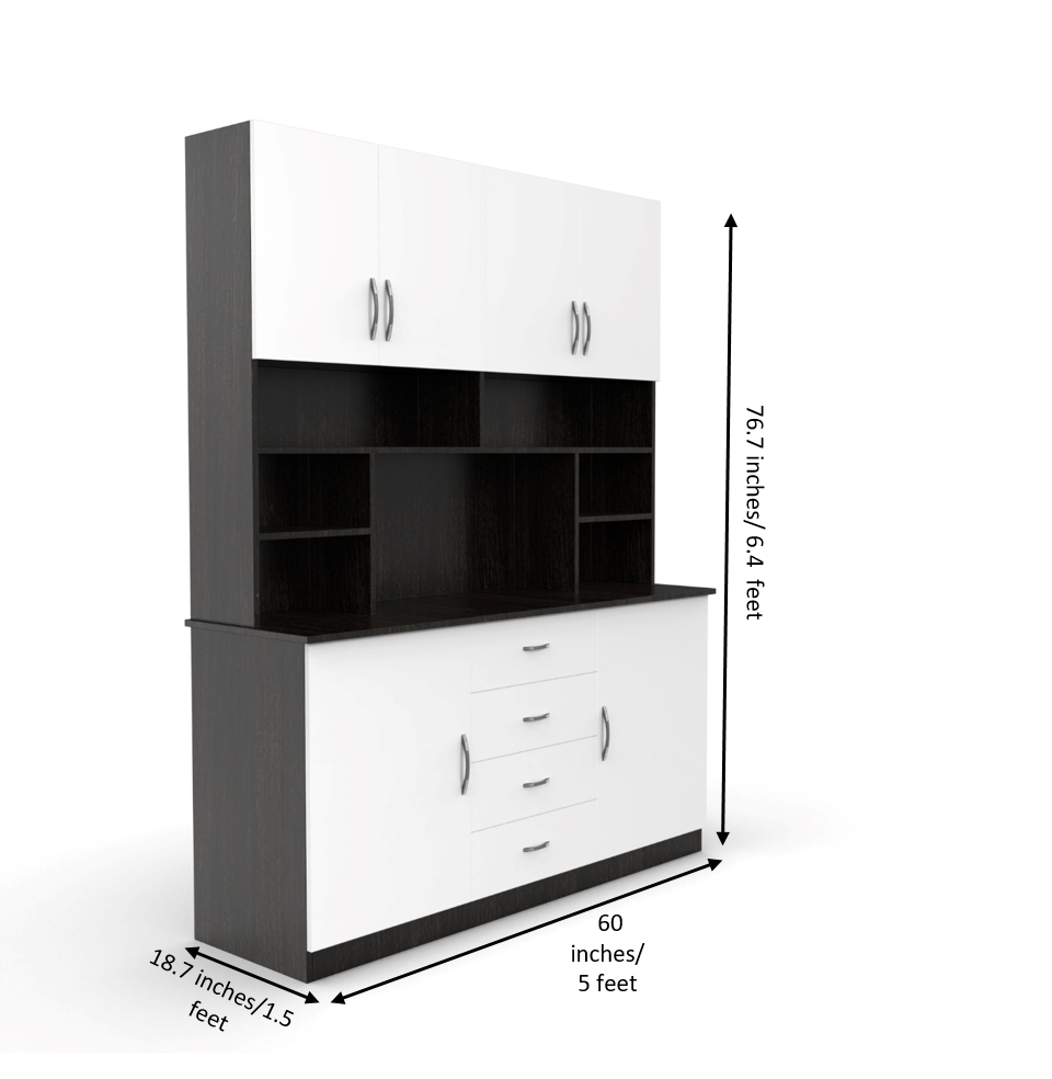 Liam Kitchen Crockery Cabinet - Wenge and Frosty White - Neehv Home