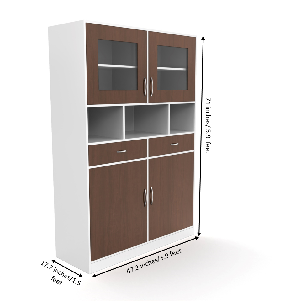 Owen Crockery Unit - Brazilian walnut and Frosty white - Neehv Home