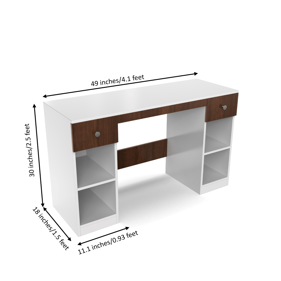 Fortuna Study Table - Frosty White and Brazilian Walnut - Neehv Home