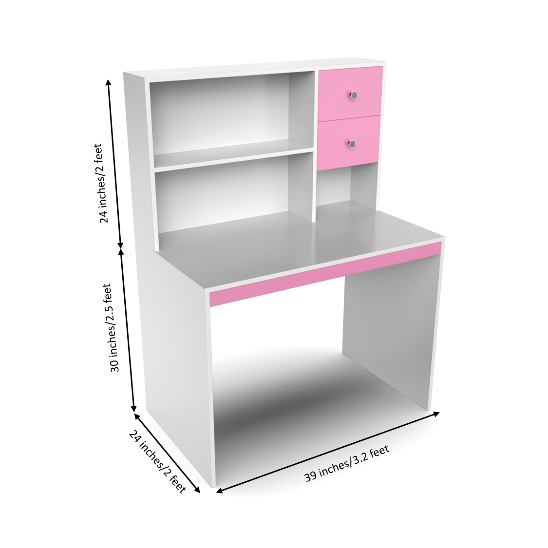 Franklin Study Table with Storage - Hutch Pink and Frosty White - Neehv Home