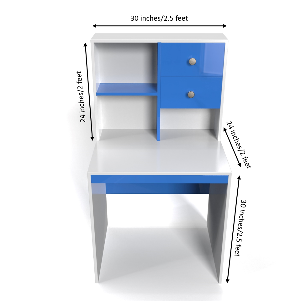 Allen Study Table with Storage - HongKong Blue and Frosty White - Neehv Home