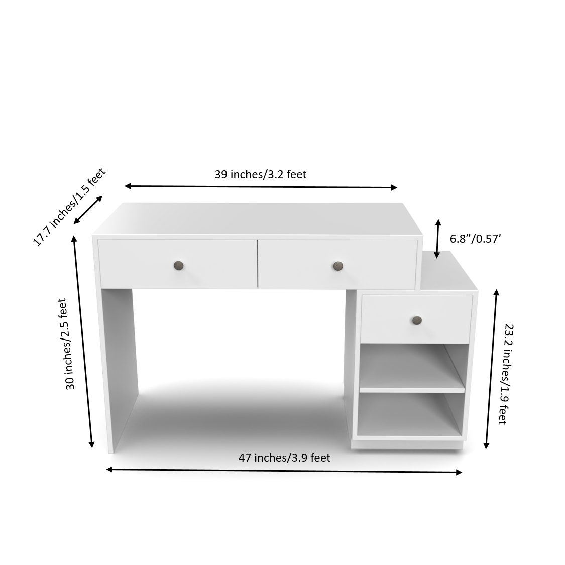 Victor Study Table with Drawers and Storage - Frosty White - Neehv Home