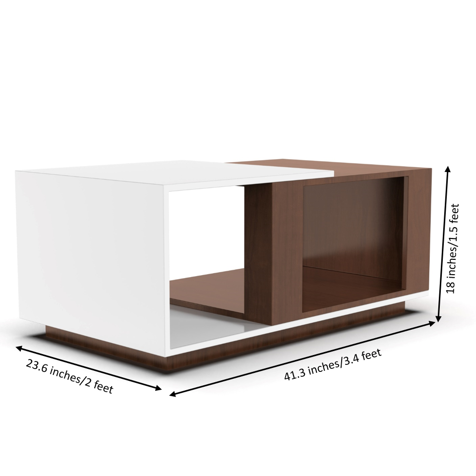 Iris Coffee Table with Open Storage - Brazilian Walnut and Frosty White - Neehv Home