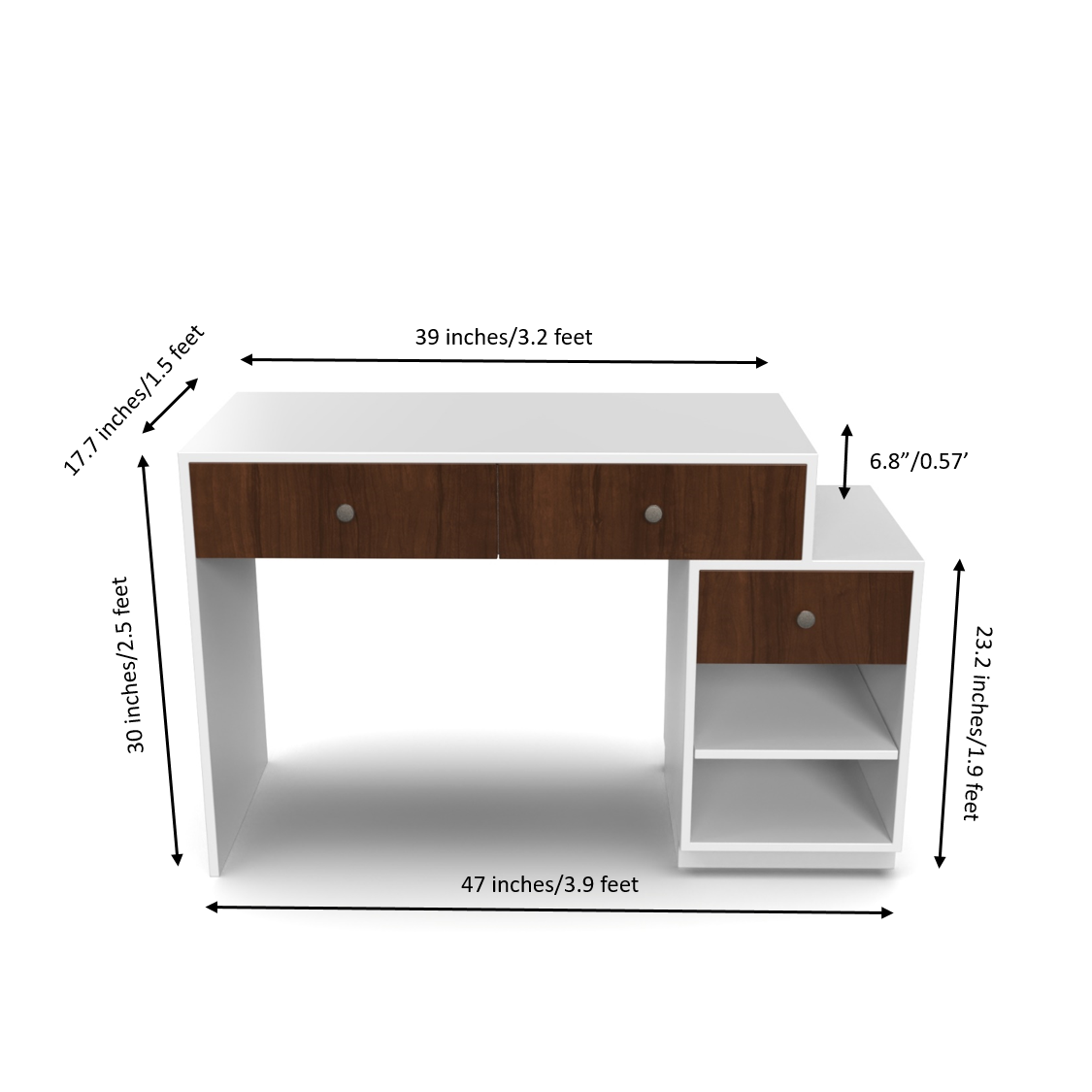 Victor Study Table with Drawers and Storage - Frosty White and Brazilian Walnut - Neehv Home