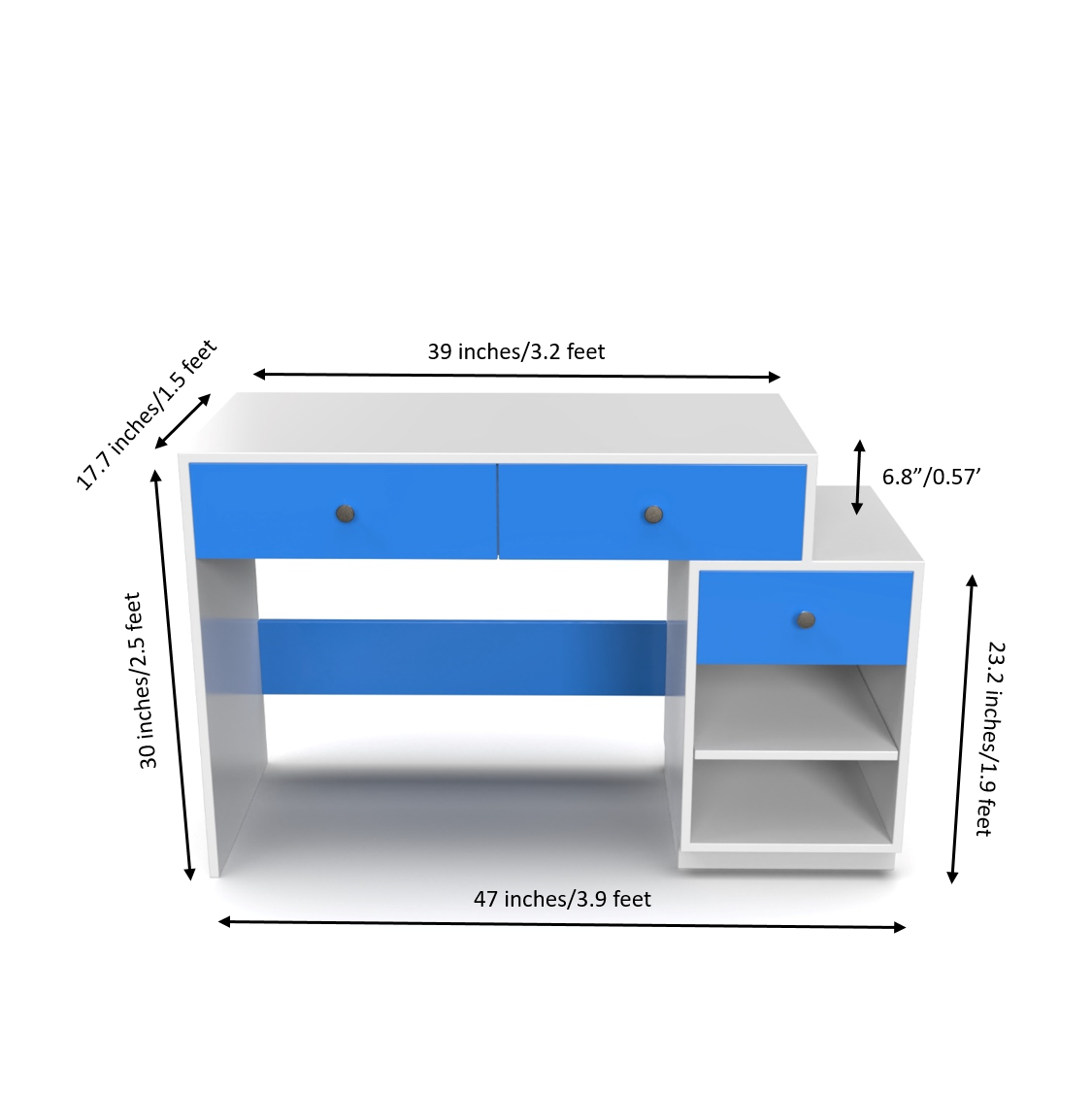 Victor Study Table with Drawers and Storage - HongKong Blue and Frosty White - Neehv Home