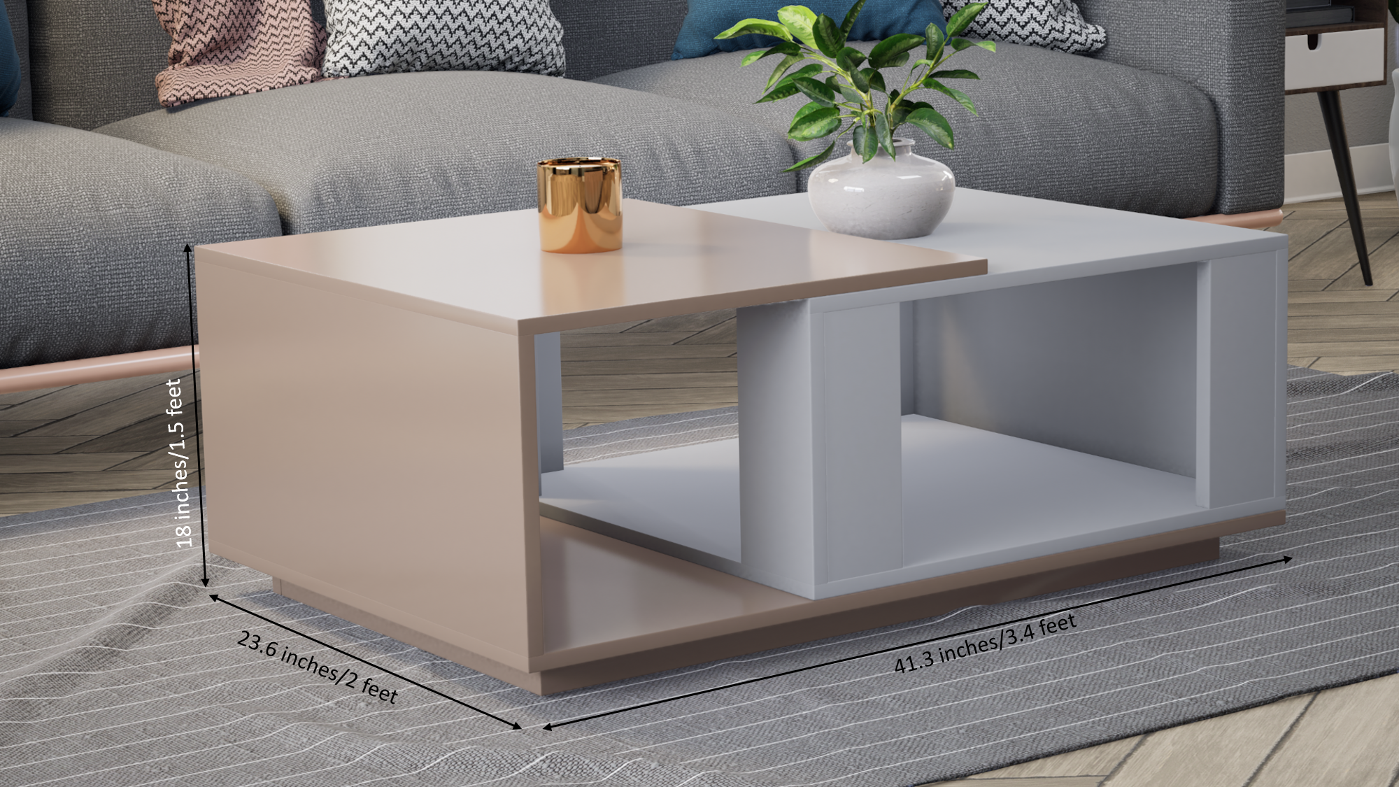 Iris Coffee Table with Open Storage - UV Glossy Pebble Beach and Frosty White - Neehv Home