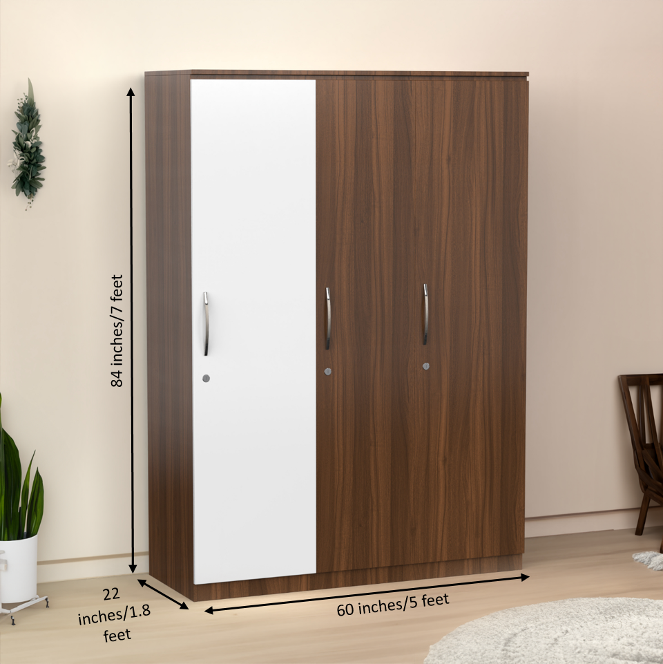 Pacifica 3 Door Wardrobe - Classic Walnut and Frosty white - Neehv Home