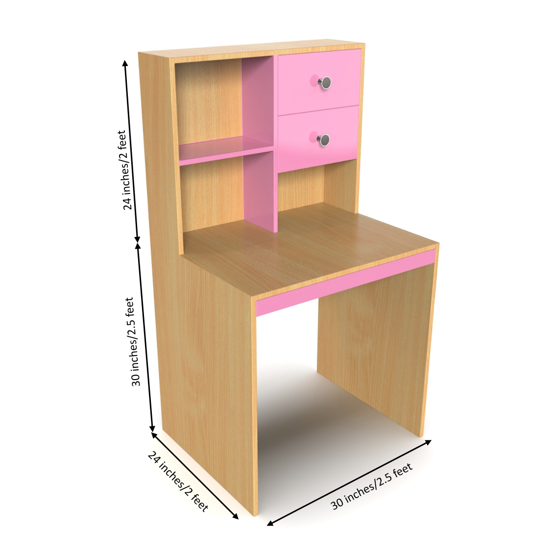 Allen StudyTable with Storage - Bavarian Beech and Hutch Pink - Neehv Home