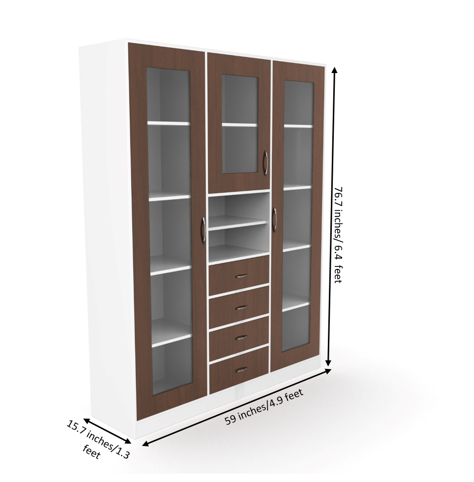 Alice Dining Room Crockery Unit - Brazilian walnut and Frosty white - Neehv Home