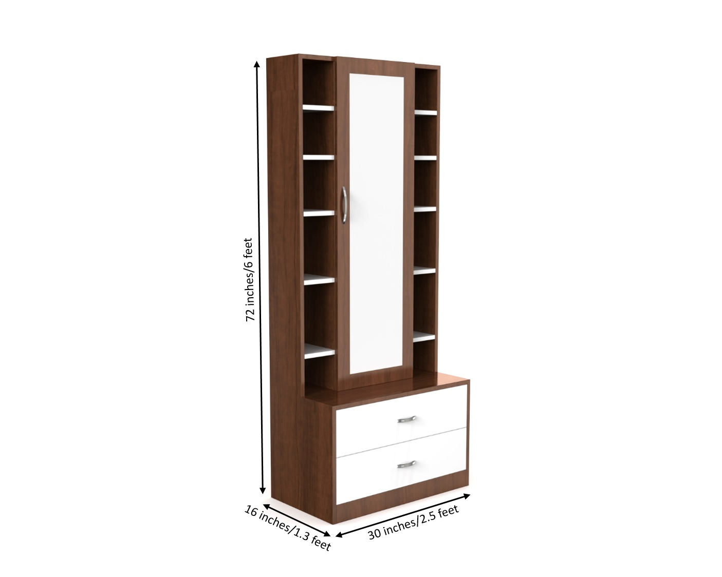 Lily Dressing Table with Storage and Drawers - Brazilian walnut and Frosty white - Neehv Home