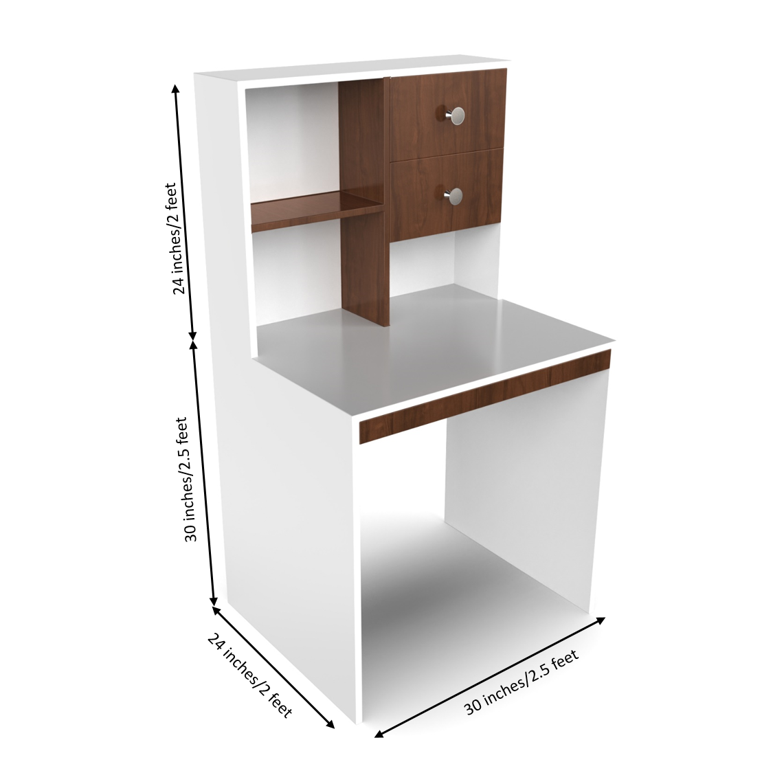 Allen StudyTable with Storage - Brazilian Walnut and Frosty White - Neehv Home