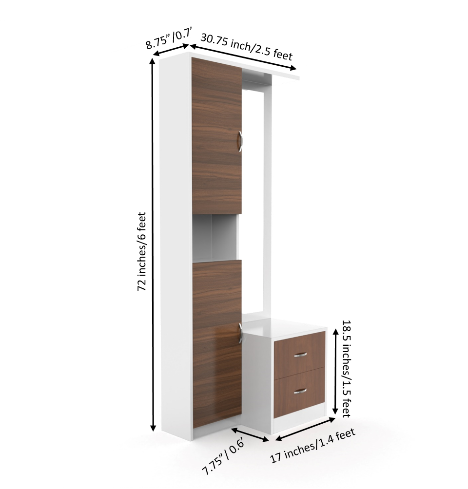 Daisy Dressing Table with Storage Cabinets - Classic Walnut and Frosty white - Neehv Home