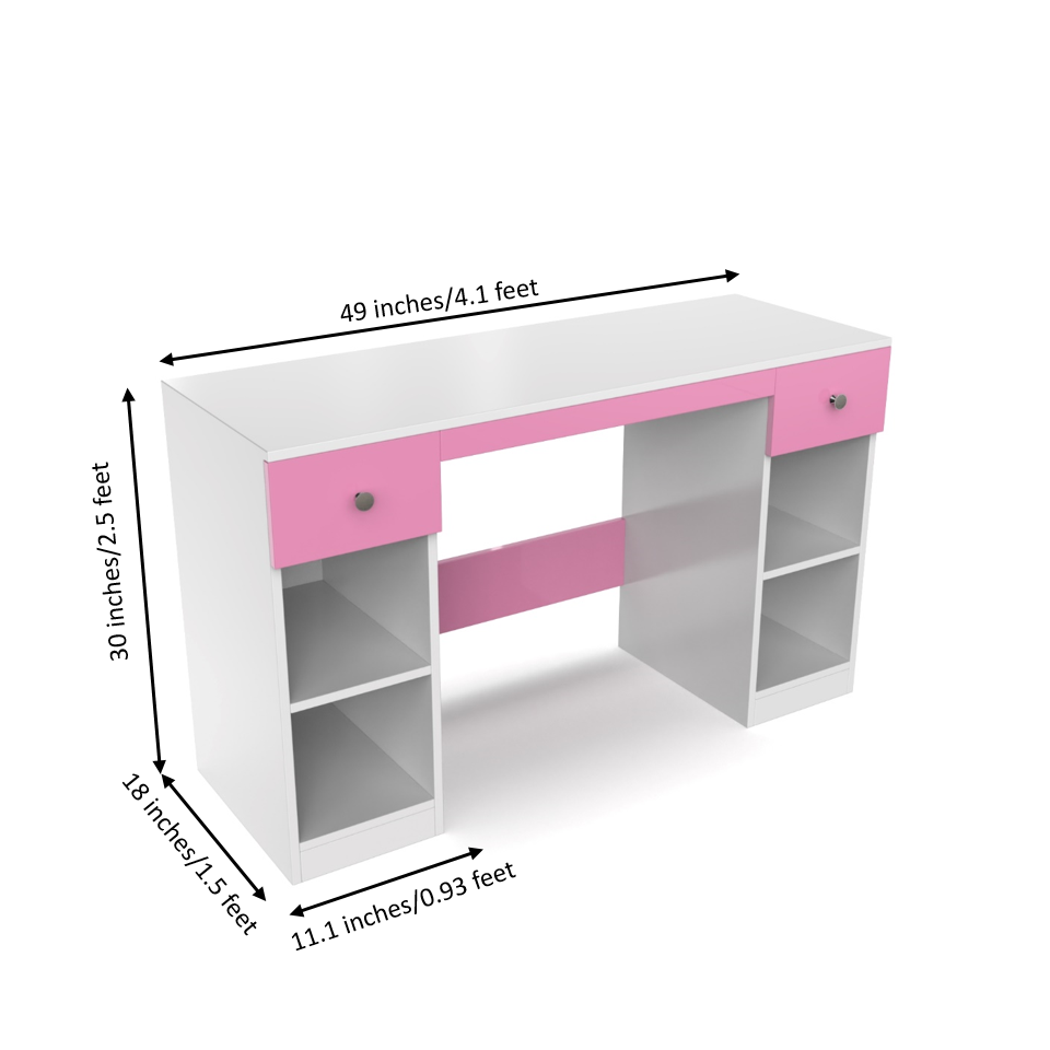 Fortuna Study Table - Hutch Pink and Frosty White - Neehv Home