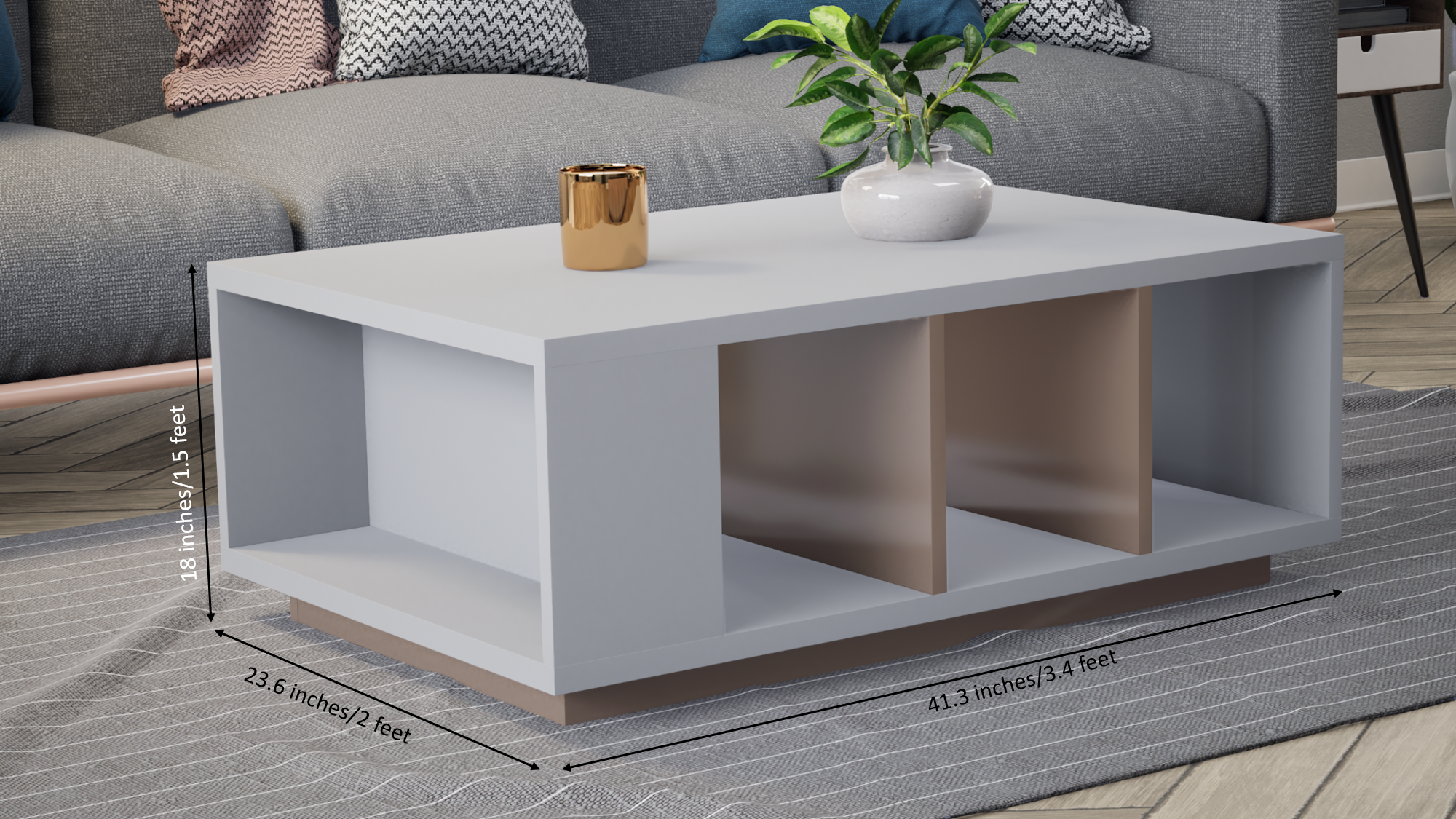 Marvel Rectangular Coffee Table with Storage - UV Glossy Pebble Beach and Frosty White - Neehv Home