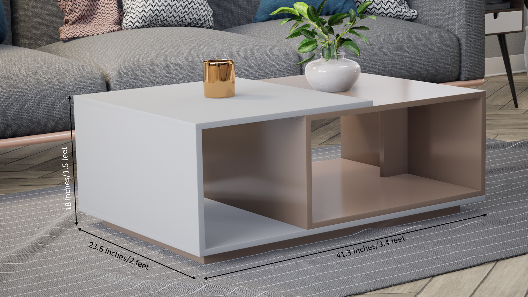 Euphoria Center Table with Open Storage - UV Glossy Pebble Beach and Frosty White - Neehv Home