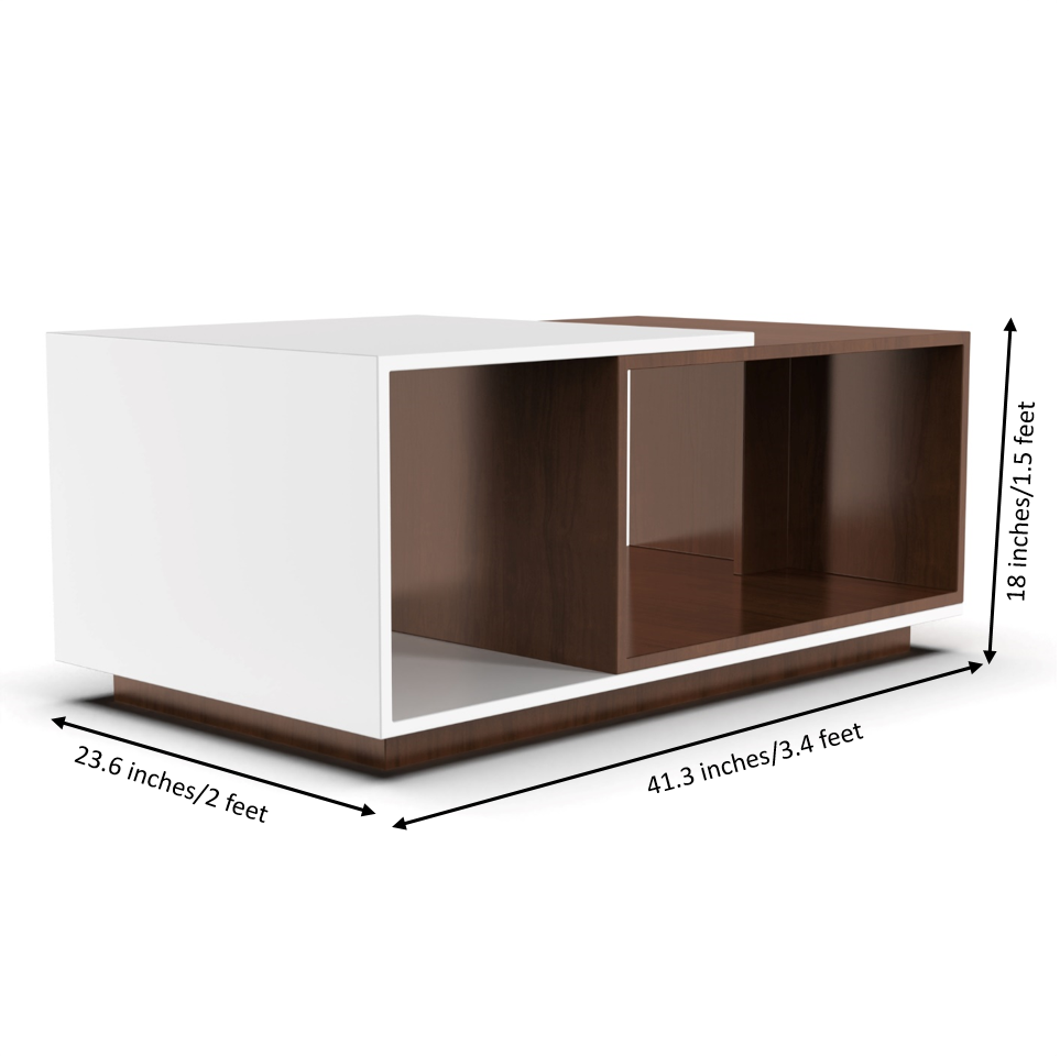 Euphoria Center Table with Open Storage - Brazilian Walnut and Frosty White - Neehv Home