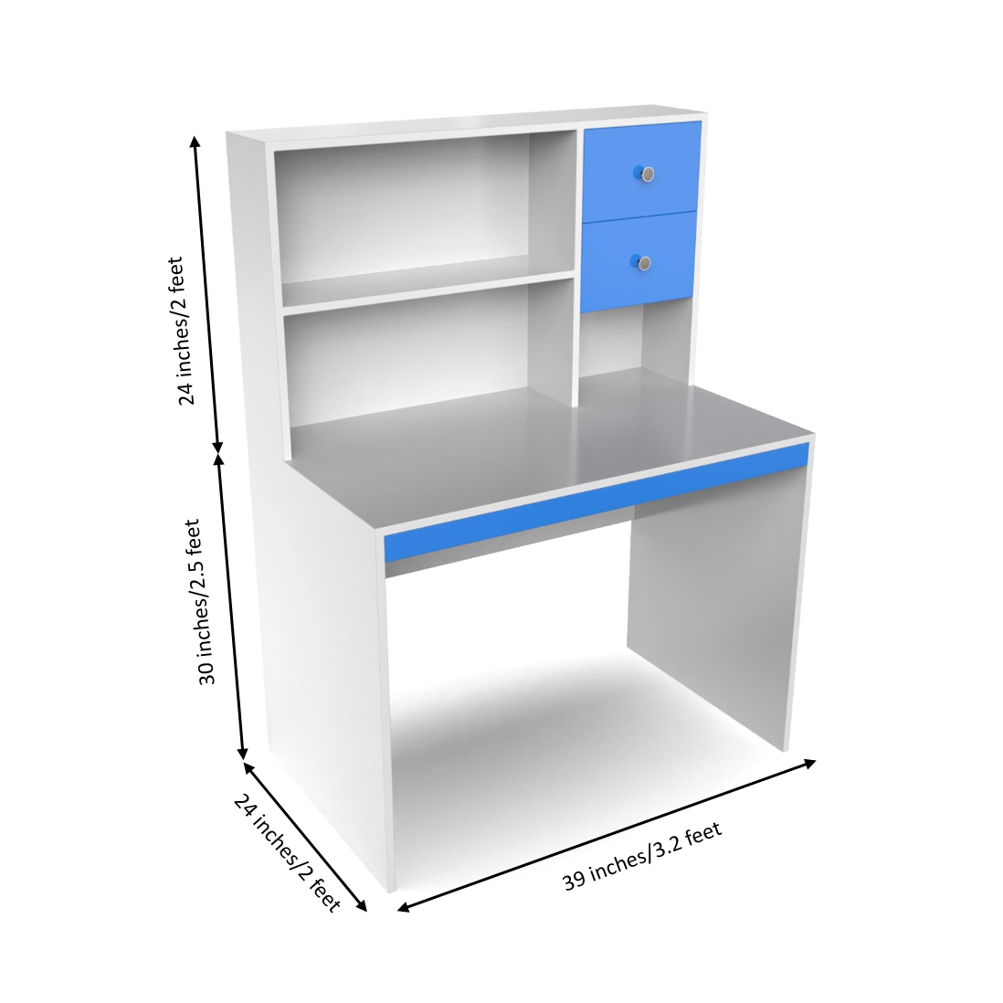 Franklin Study Table with Storage - HongKong Blue and Frosty White - Neehv Home