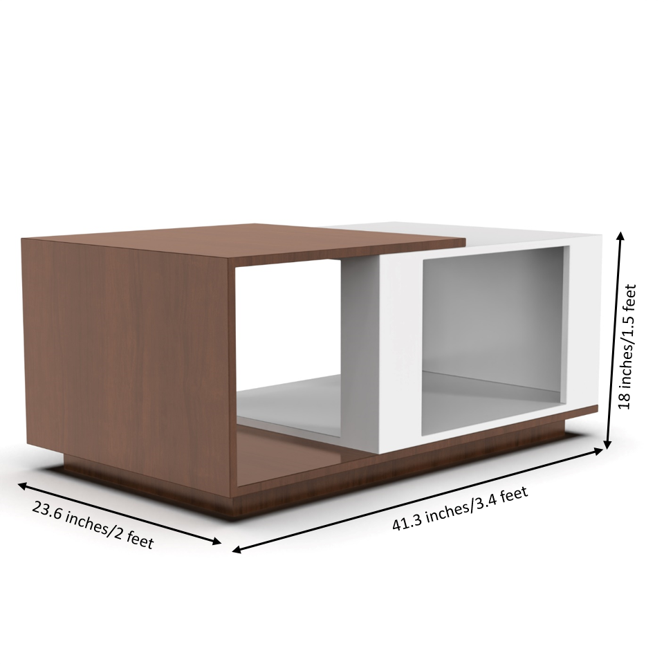 Iris Coffee Table with Open Storage - Brazilian Walnut and Frosty White - Neehv Home