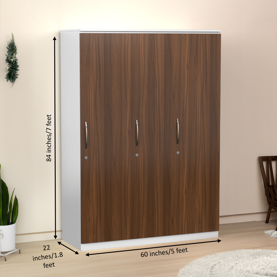 Pacifica 3 Door Wardrobe - Classic Walnut and Frosty white - Neehv Home