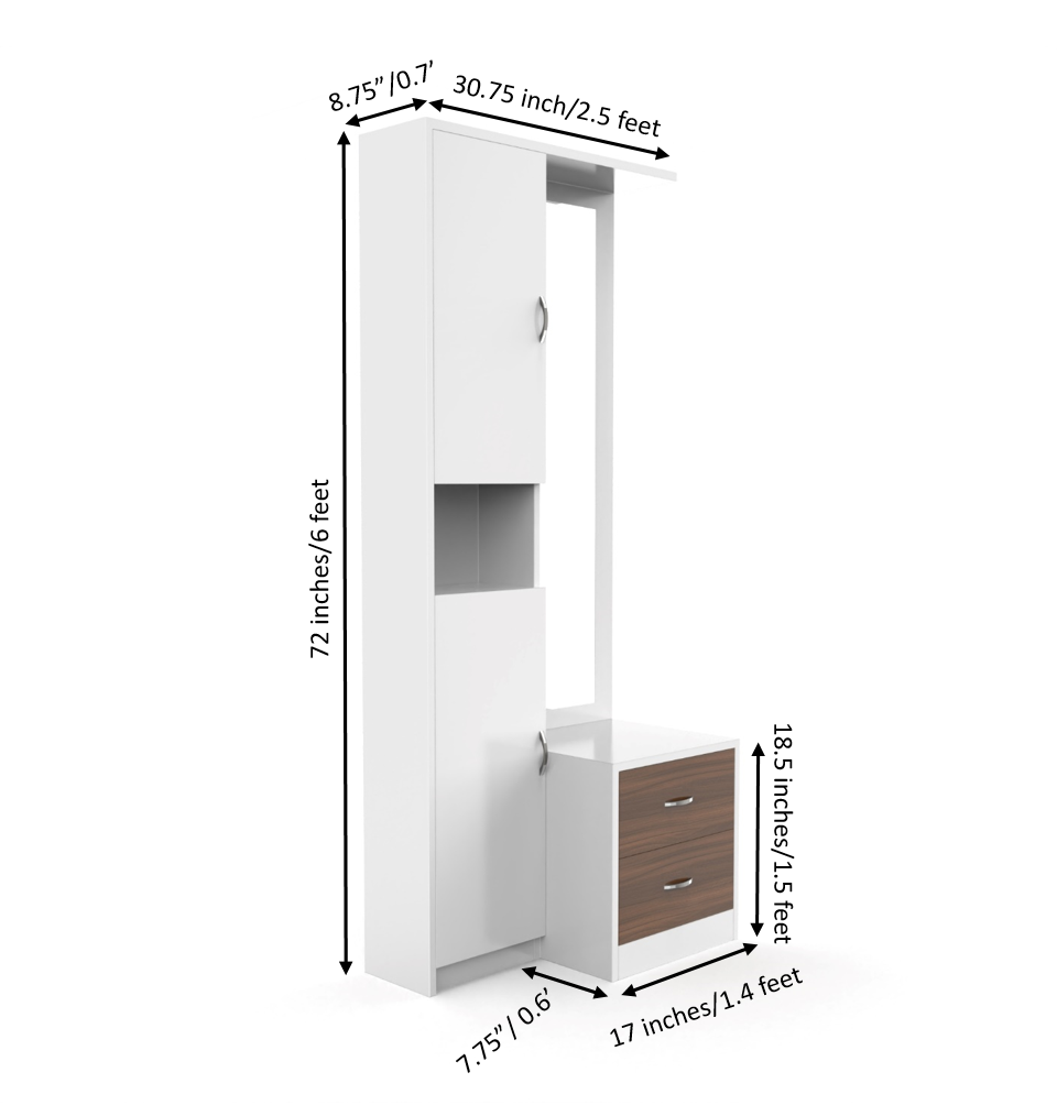 Daisy Dressing Table with Storage Cabinets - Classic Walnut and Frosty white - Neehv Home