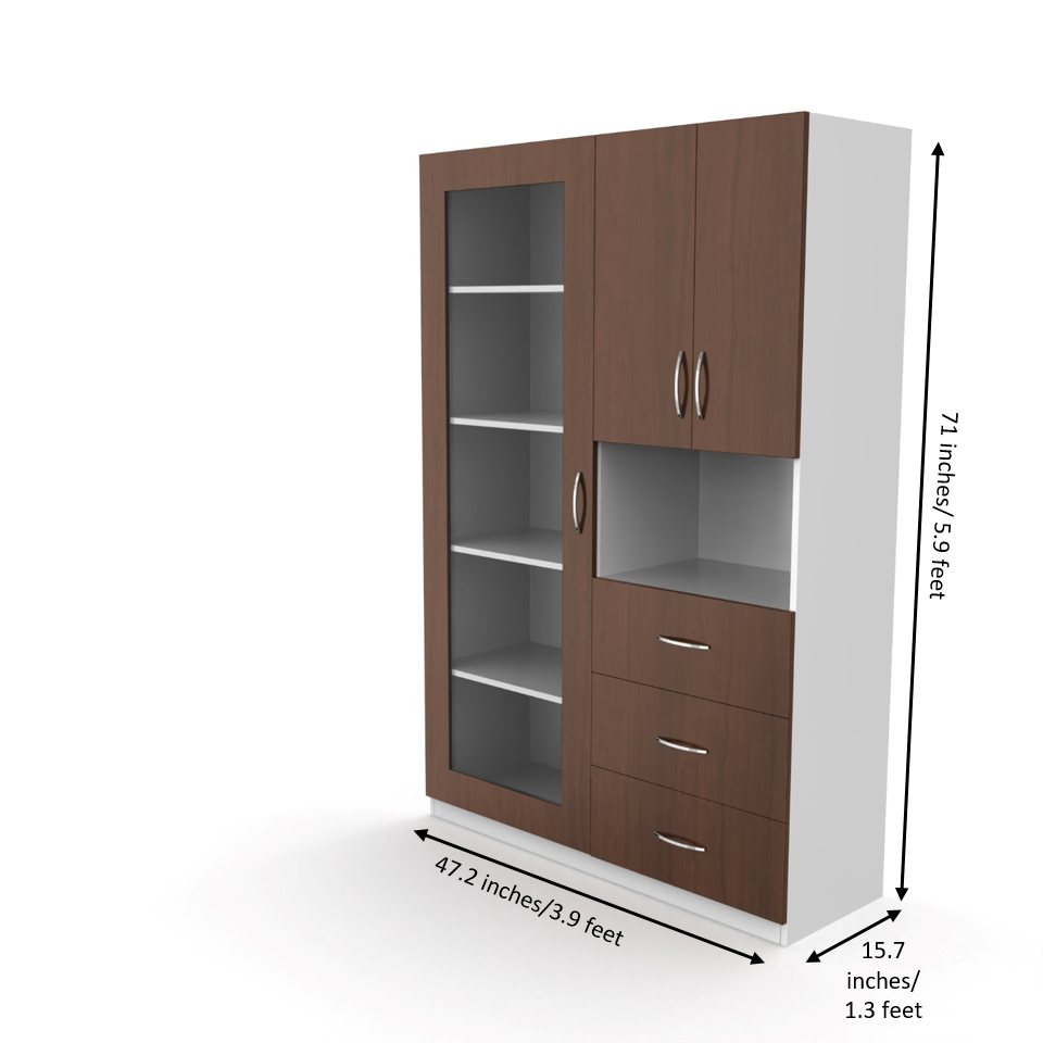 Olivia Bookshelf with Door - Brazilian walnut and Frosty white - Neehv Home