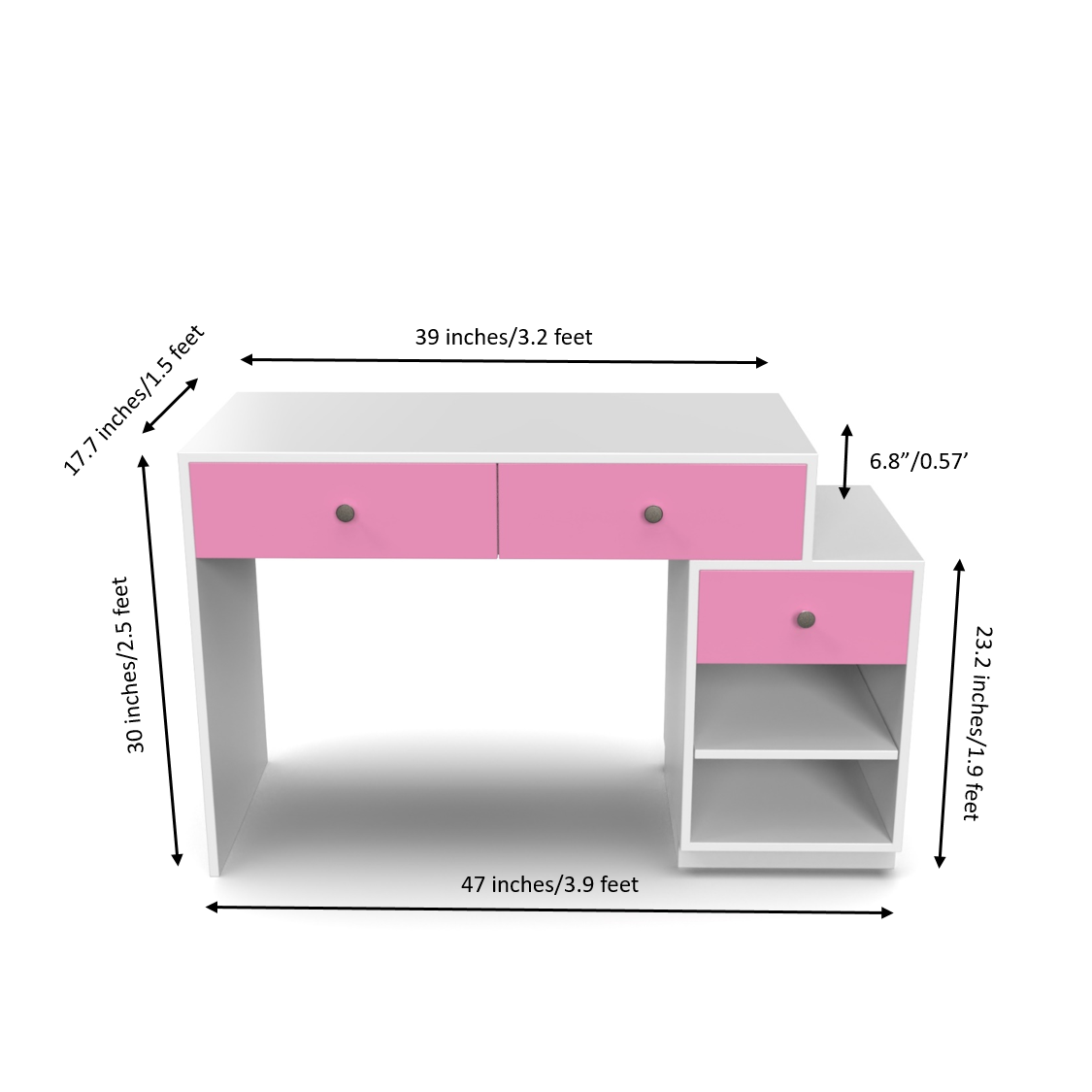 Victor Study Table with Drawers and Storage - Hutch Pink and Frosty White - Neehv Home