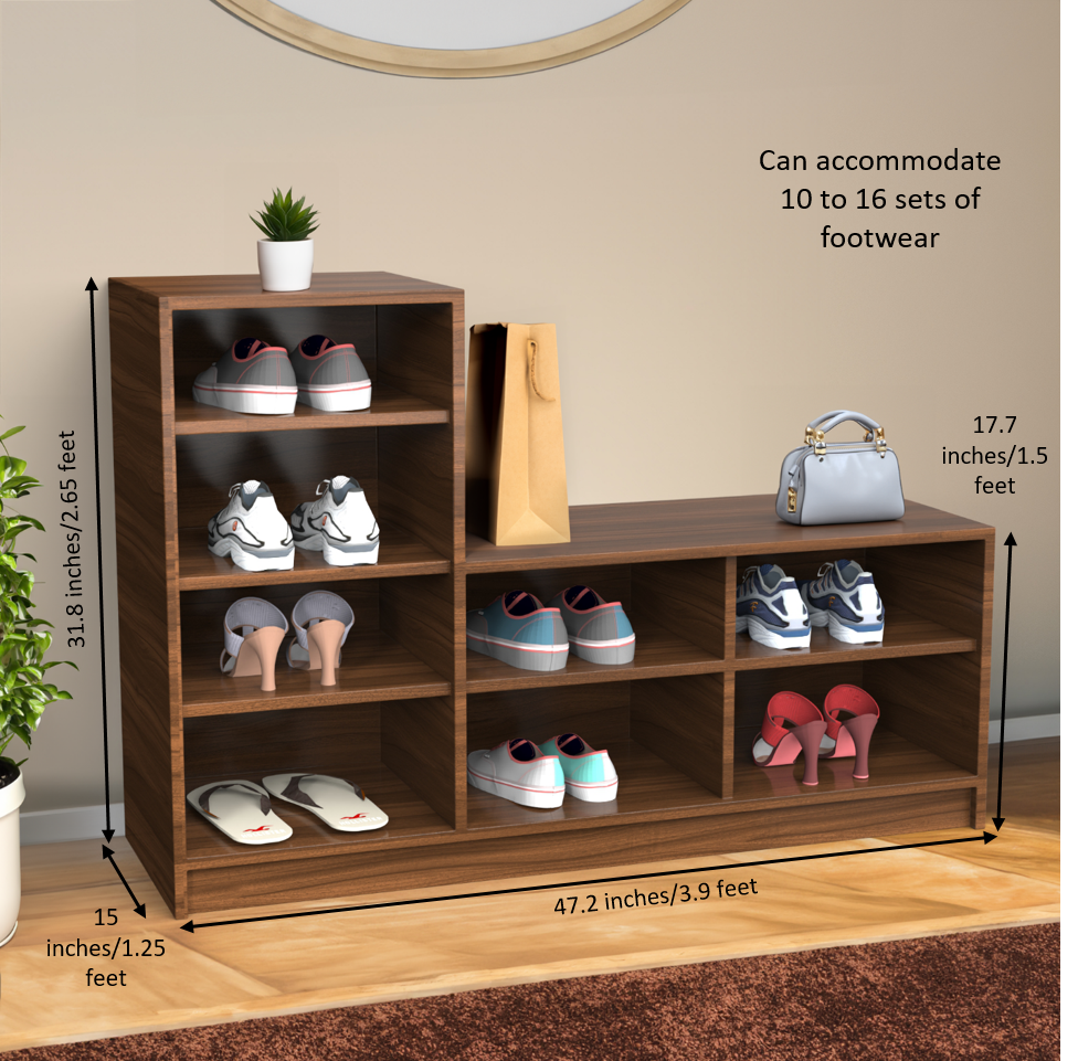 Bolt L-Shaped Shoe Rack - Classic Walnut | Neehv Home Furniture